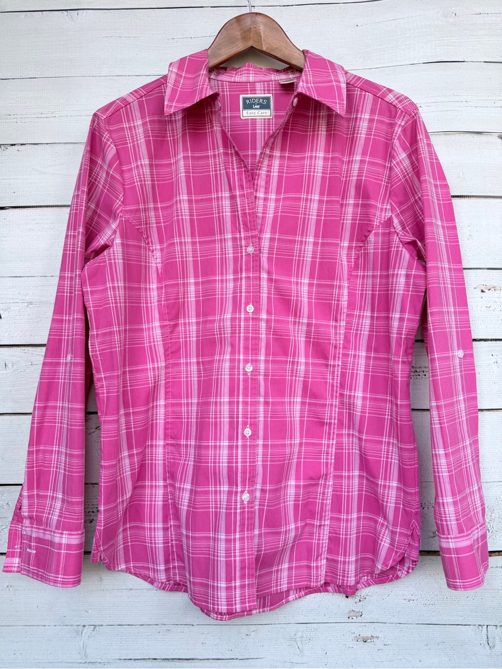 Lee: Riders by Lee Easy Care Plaid Roll-Tab Button Down Shirt - Large